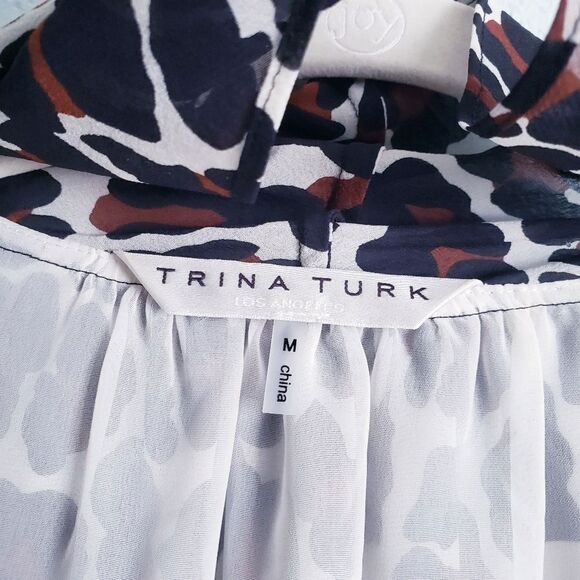 Trina Turk Leopard Print Necktie Silk Sleeveless Blouse - Picture 6 of 7